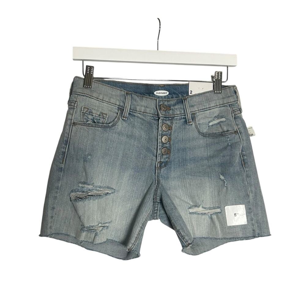 NWT Old‎ Navy Button Fly Distressed Light Wash Denim Blue Jean Shorts Size 2